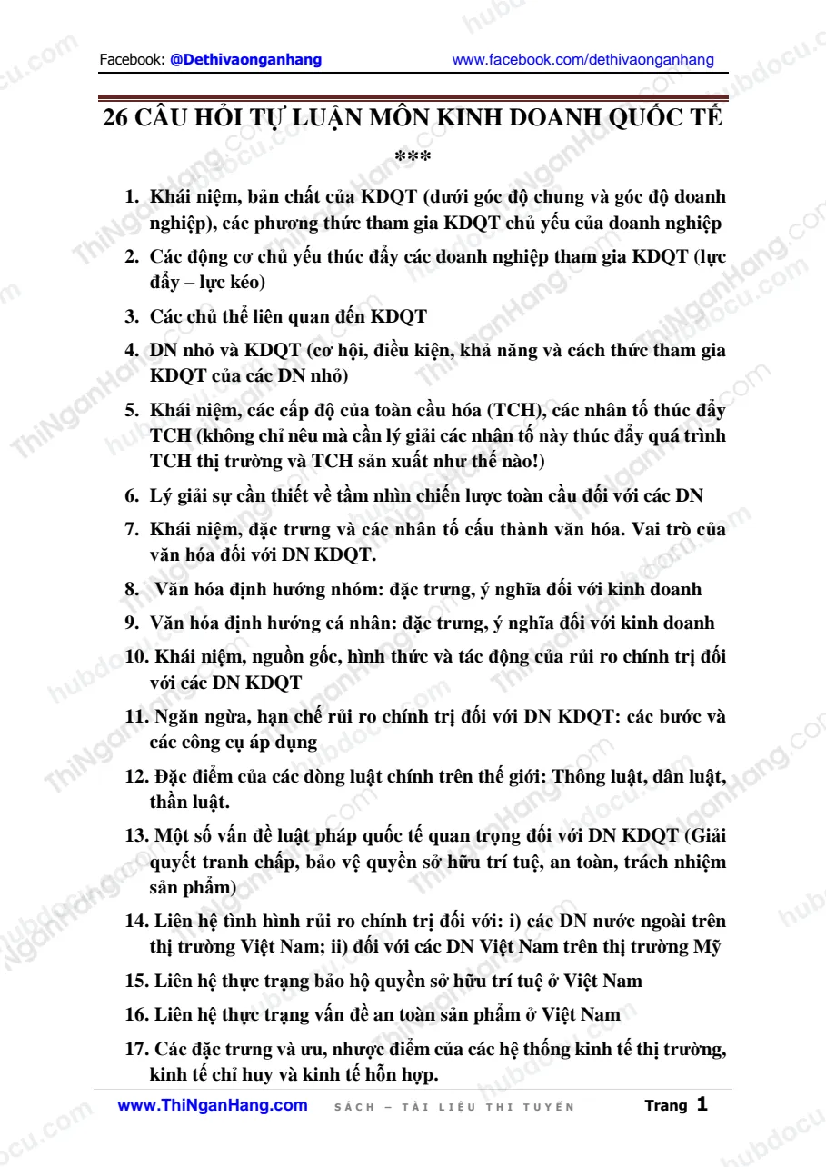 26 câu hỏi tự luận môn Kinh doanh quốc tế (kèm đáp án)