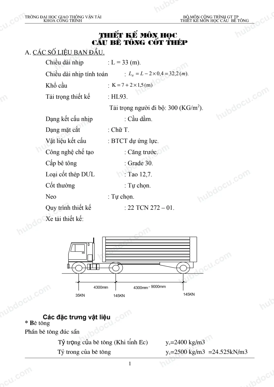 Đồ Án_ Thiết Kế Cầu Bê Tông Cốt Thép DƯL Dầm T33 Căng Trước (Kèm Bản Vẽ, Bảng Tính)