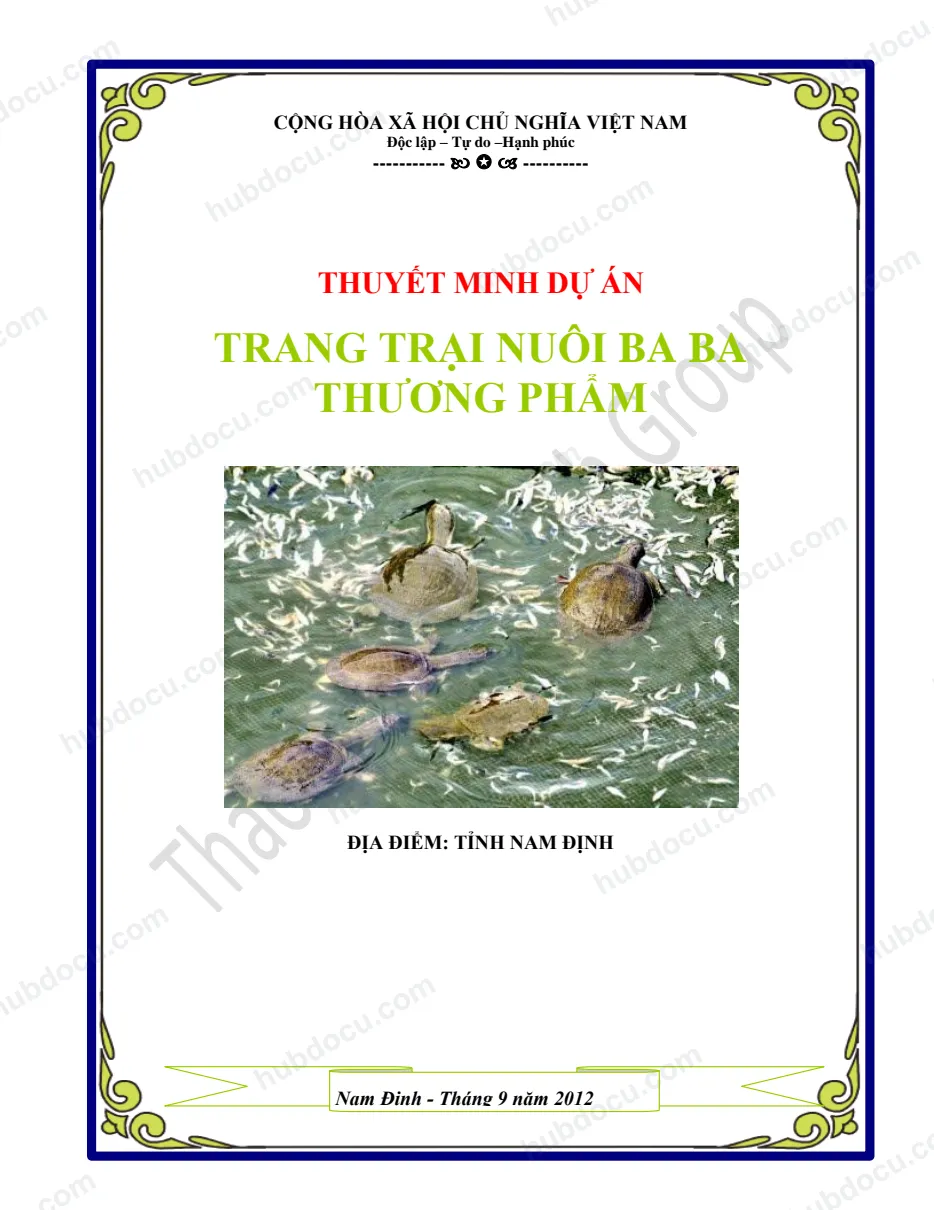 Dự án đầu tư - Trang trại nuôi ba ba thương phẩm
