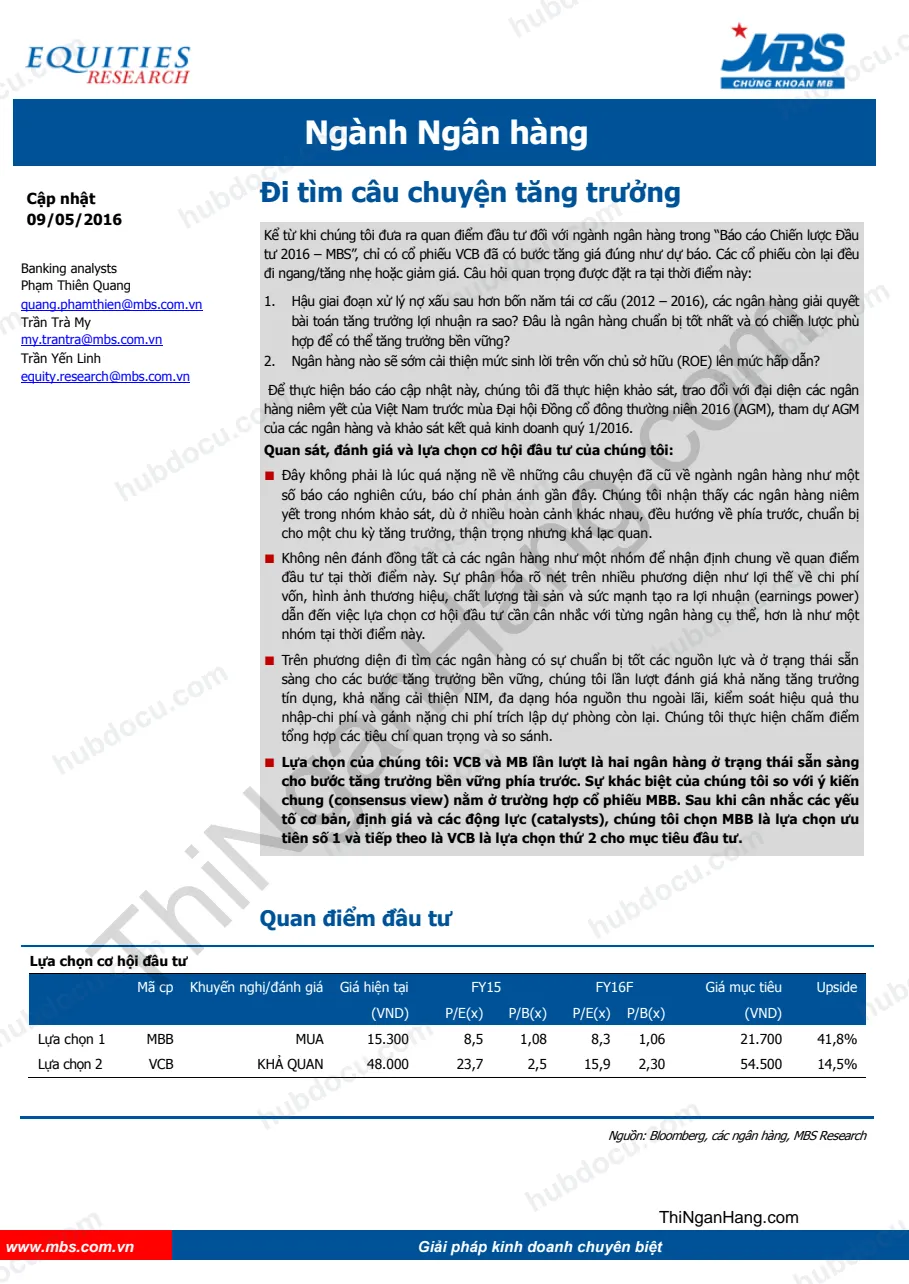 Báo cáo phân tích ngành ngân hàng 2016 (Banking sector) - Cty CK MBS