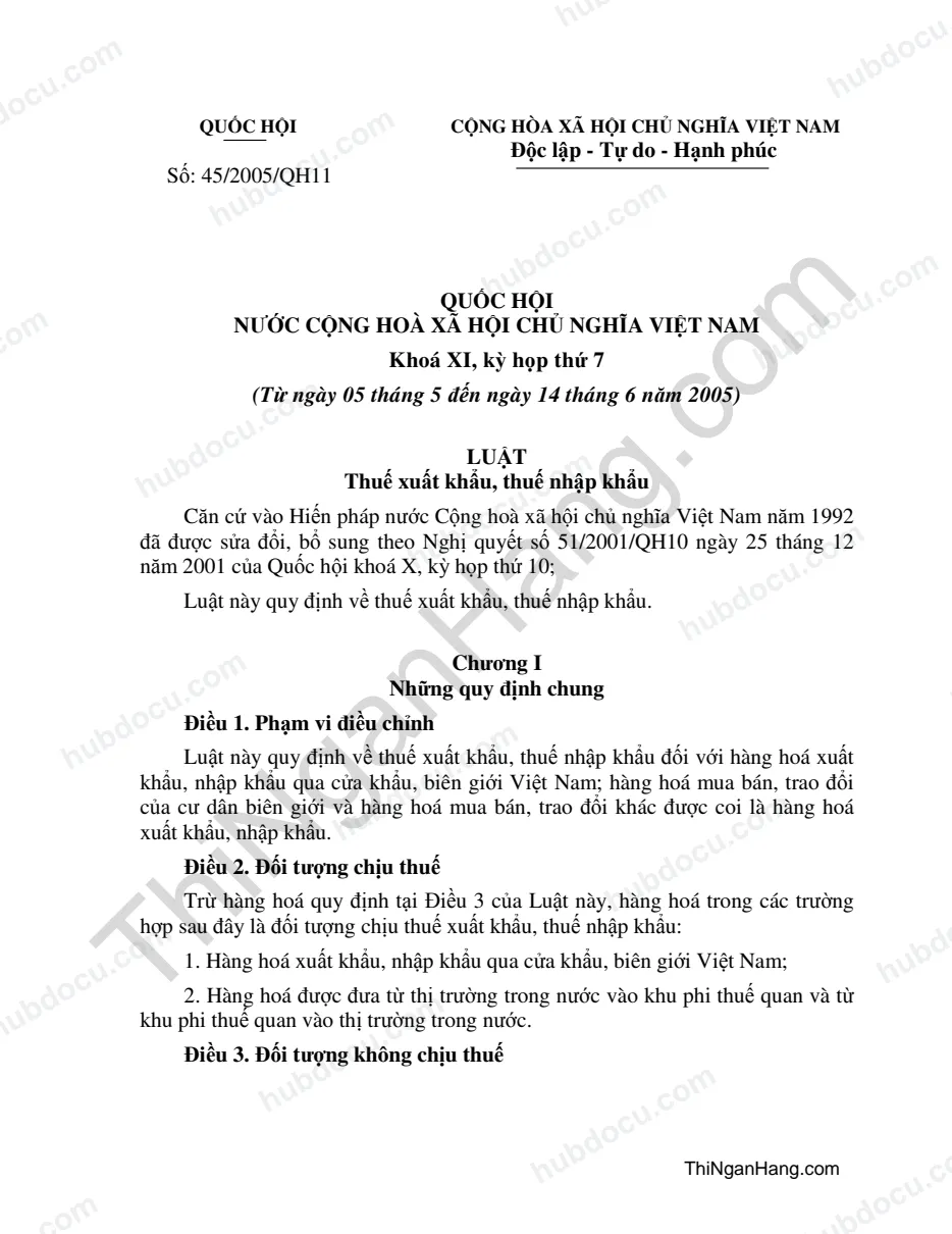 Luật thuế xuất nhập khẩu Việt Nam