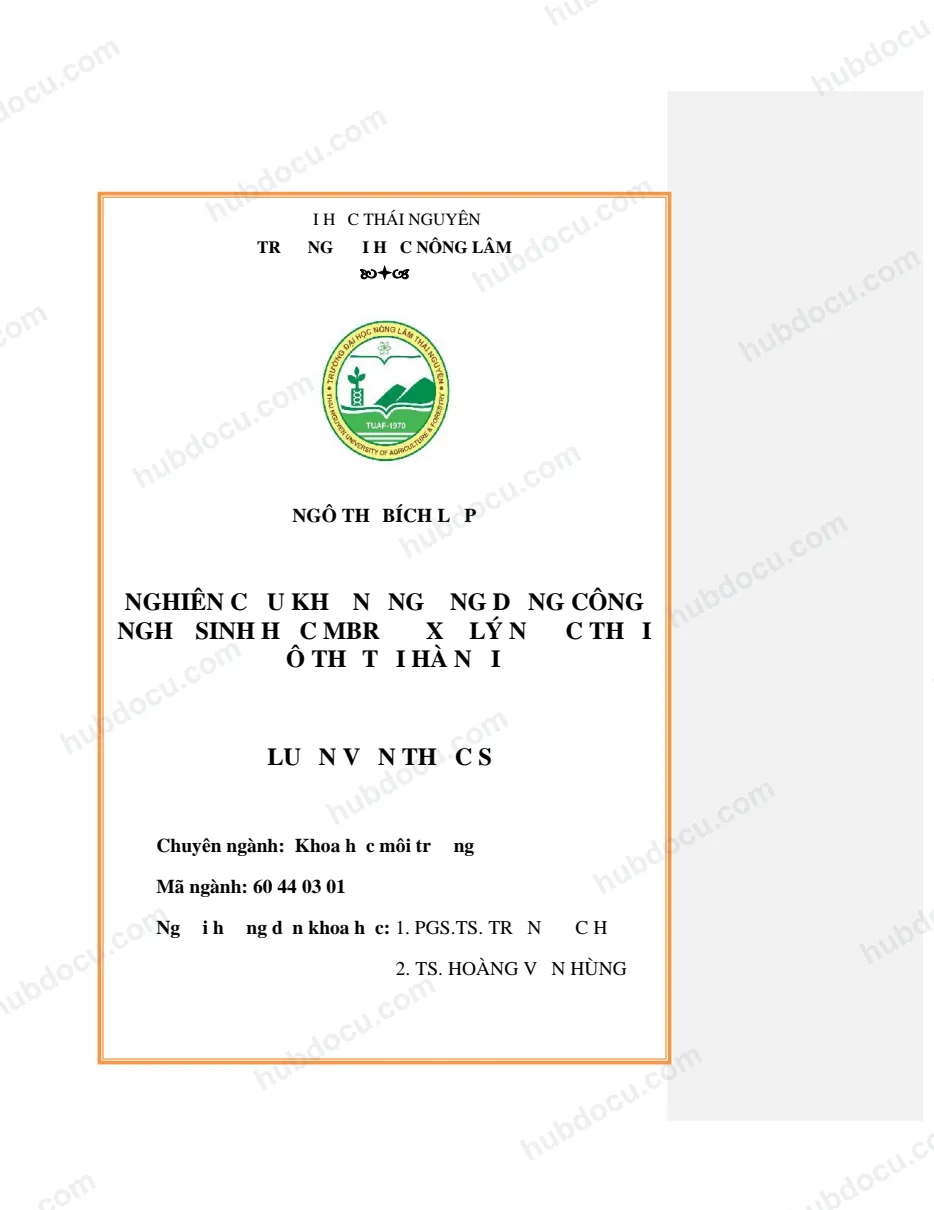 LVTS_ Nghiên Cứu Khả Năng Ứng Dụng Công Nghệ Sinh Học MBR Để Xử Lý Nước Thải Đô Thị Tại Hà Nội