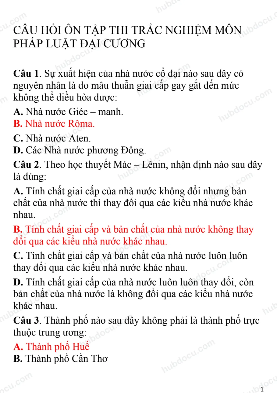 700 câu trắc nghiệm pháp luật đại cương (có đáp án)