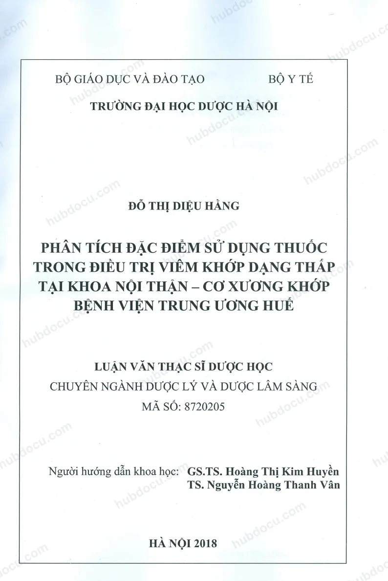 Luận văn thạc sĩ_ Phân tích đặc điểm sử dụng thuốc trong điều trị viêm khớp dạng thấp tại khoa nội thận cơ xương khớp bệnh viện trung ương huế