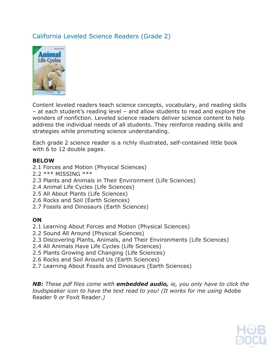 California Leveled Science Readers (Grade 2).doc