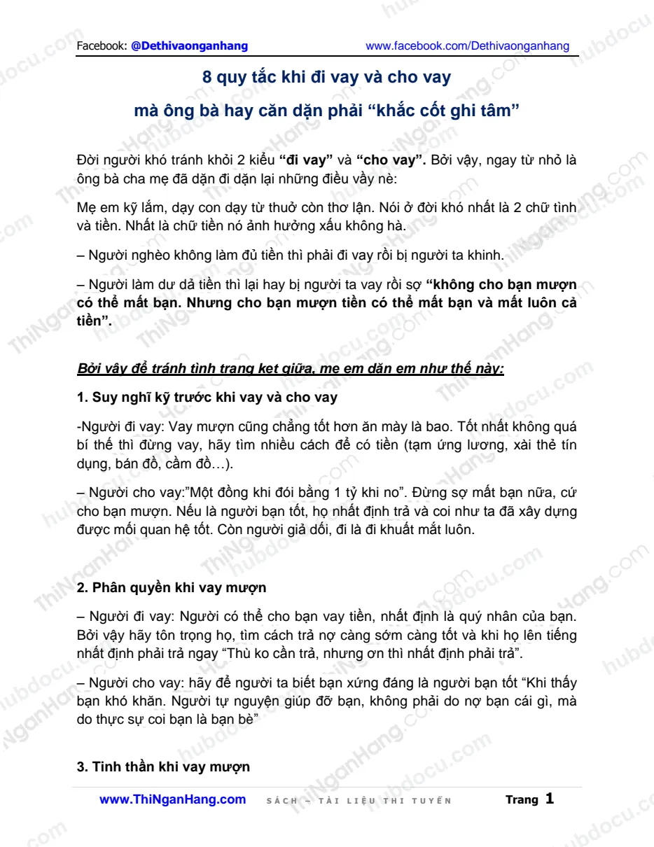 8 quy tắc khi đi vay và cho vay phải “khắc cốt ghi tâm”