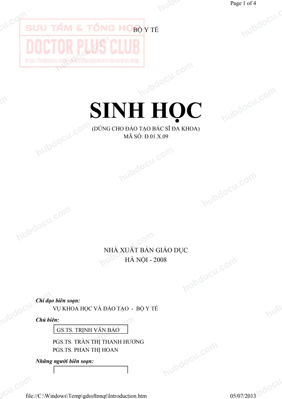 Giáo trình sinh học( Dùng cho đào tạo bác sỹ đa khoa )