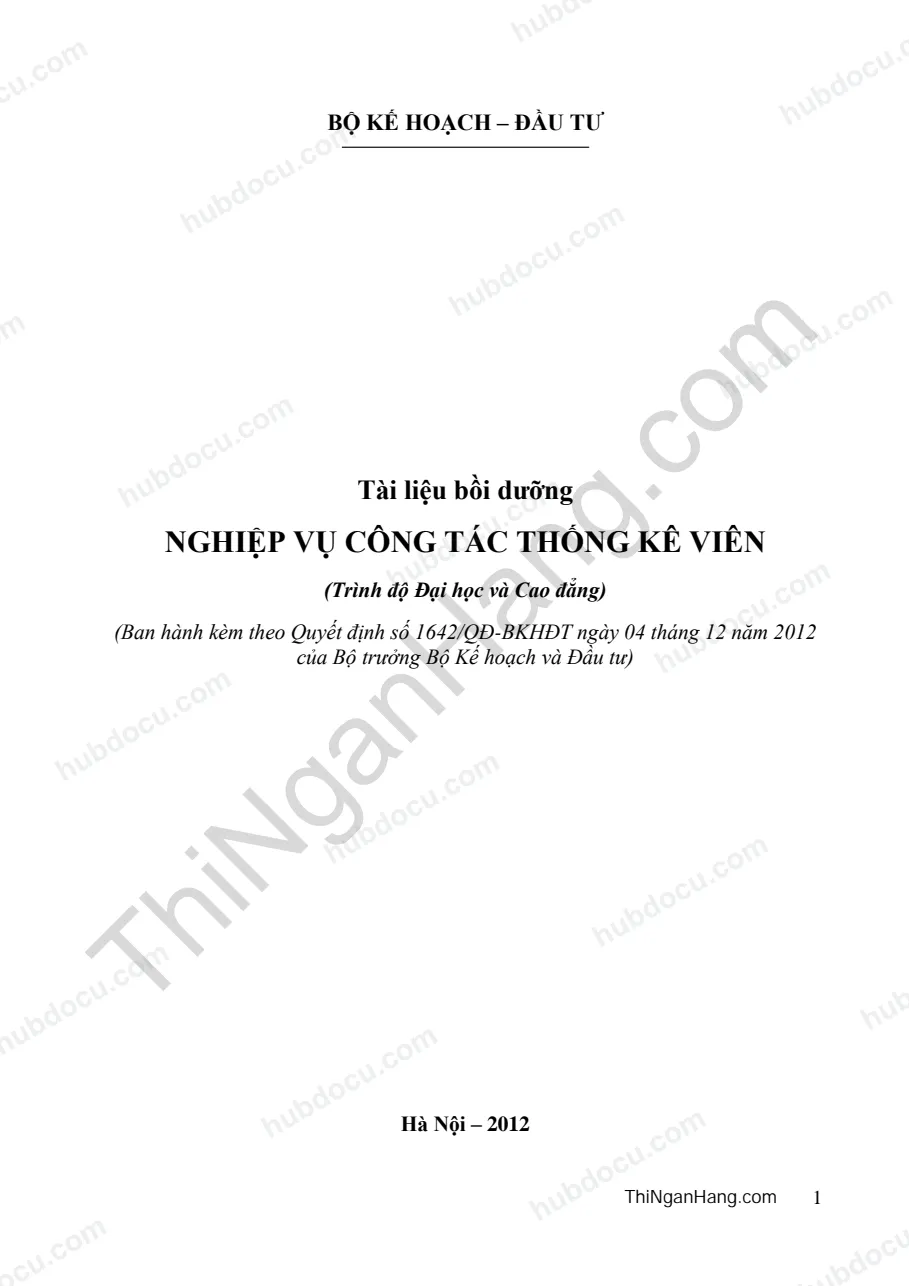 Tài liệu bồi dưỡng nghiệp vụ Thống kê viên (Tổng cục Thống kê)