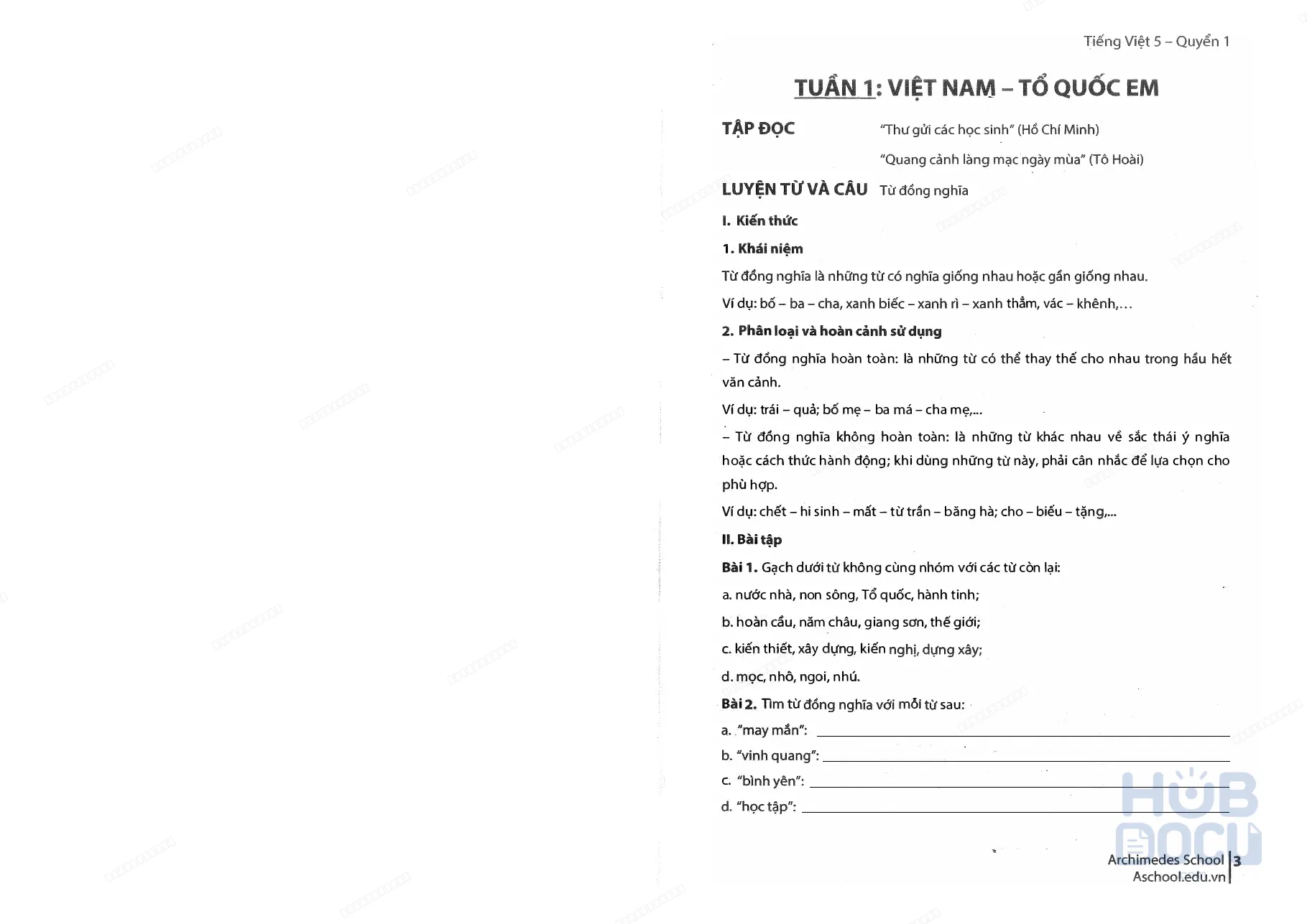 Tiếng việt Lớp 5 (Quyển 1) - Archimedes Books