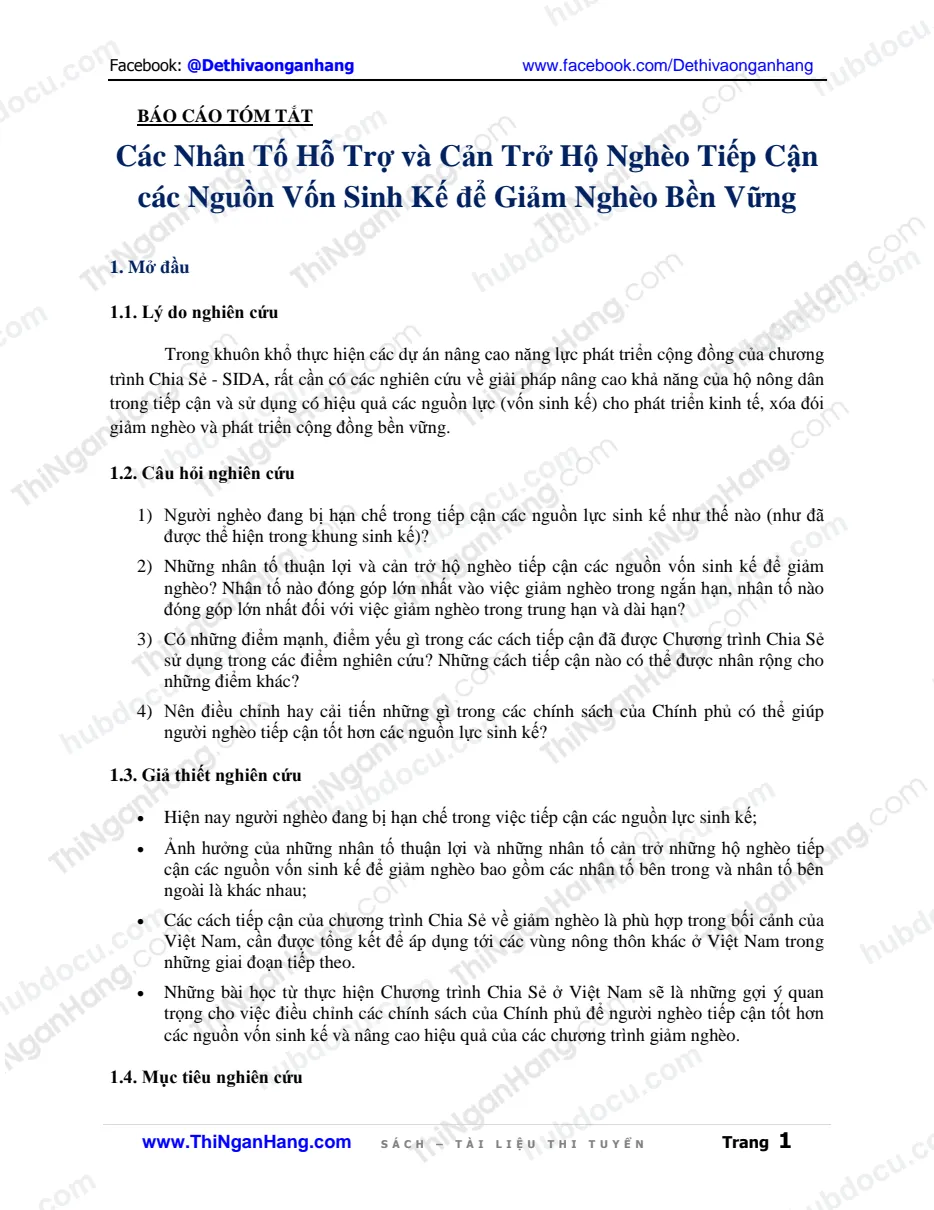Nhân tố hỗ trợ và cản trở Hộ nghèo tiếp cận các Nguồn vốn sinh kế để giảm nghèo bền vững