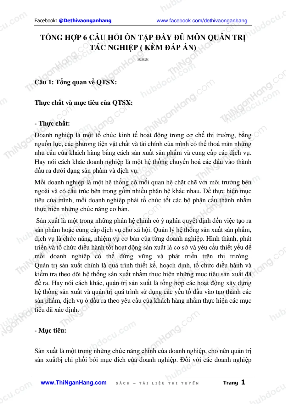 Tổng hợp 6 câu hỏi ôn đầy đủ môn Quản trị tác nghiệp (kèm Đáp án)