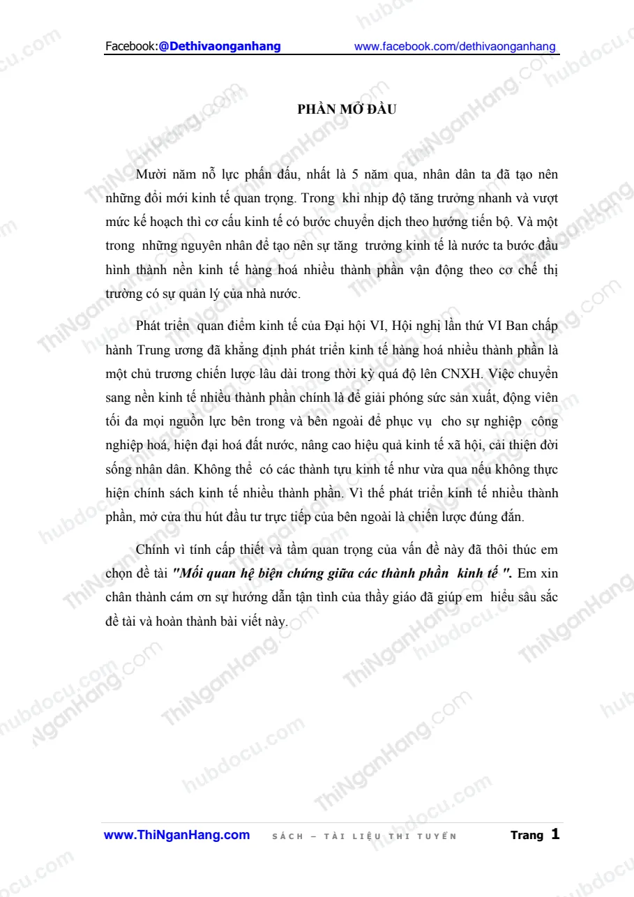 Tiểu luận - Mối quan hệ biện chứng giữa các thành phần kinh tế