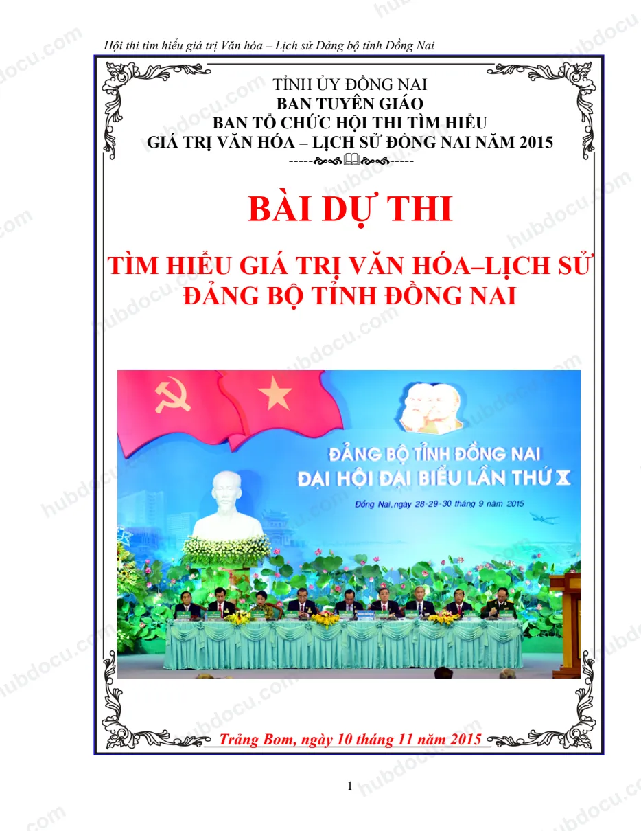Bài dự thi tìm hiểu giá trị văn hóa – lịch sử đảng bộ tỉnh Đồng Nai