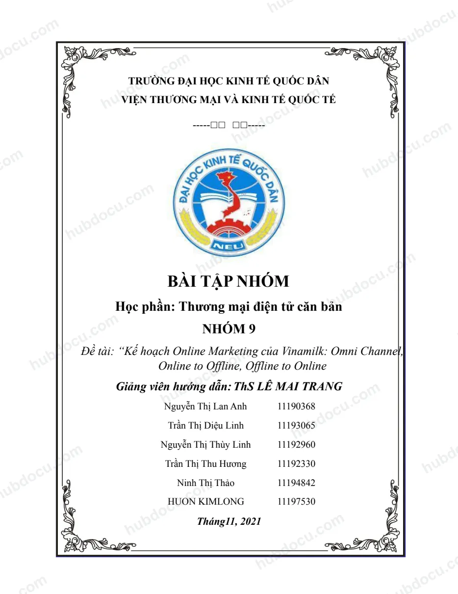 Bài tập nhóm - Kế hoạch Online Marketing của Vinamilk: Omni Channel, Online to Of line, Of line to Online