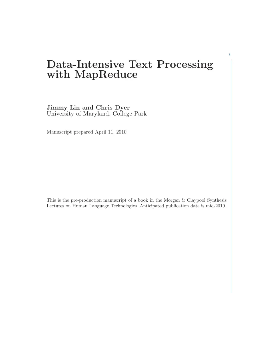 Data-Intensive Text Processing with MapReduce (Xử lý văn bản chuyên sâu dữ liệu với MapReduce) - Jimmy Lin and Chris Dyer