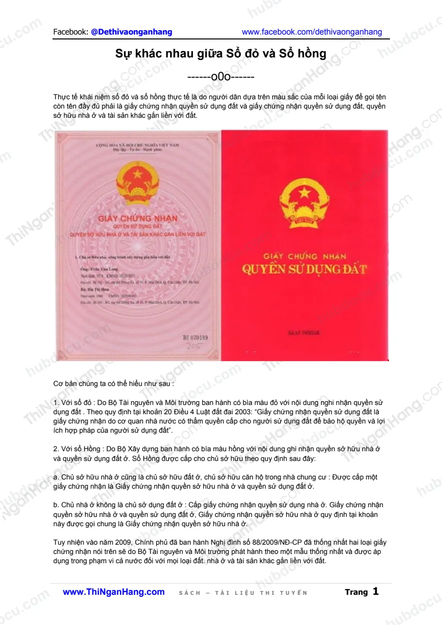 Sự khác nhau giữa Sổ đỏ và Sổ hồng