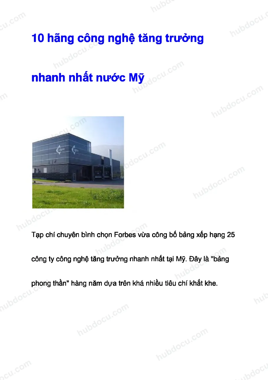 10 hãng công nghệ tăng trưởng mạnh nhất nước Mỹ