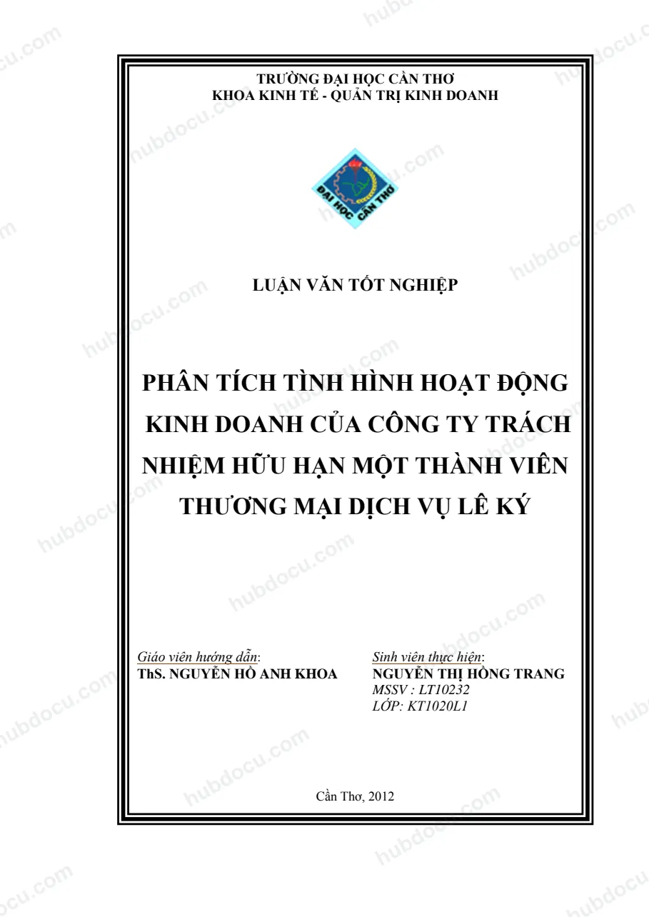 Phân tích tình hình hoạt động kinh doanh tại Công ty Trách Nhiệm Hữu Hạn Một Thành Viên Thương Mại – Dịch Vụ Lê Ký