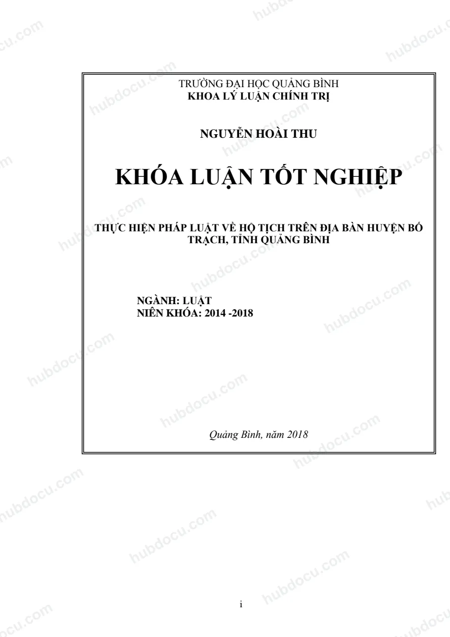 Khóa luận tốt nghiệp_ Thực hiện pháp luật về hộ tịch trên địa bàn huyện Bố Trạch, tỉnh Quảng Bình