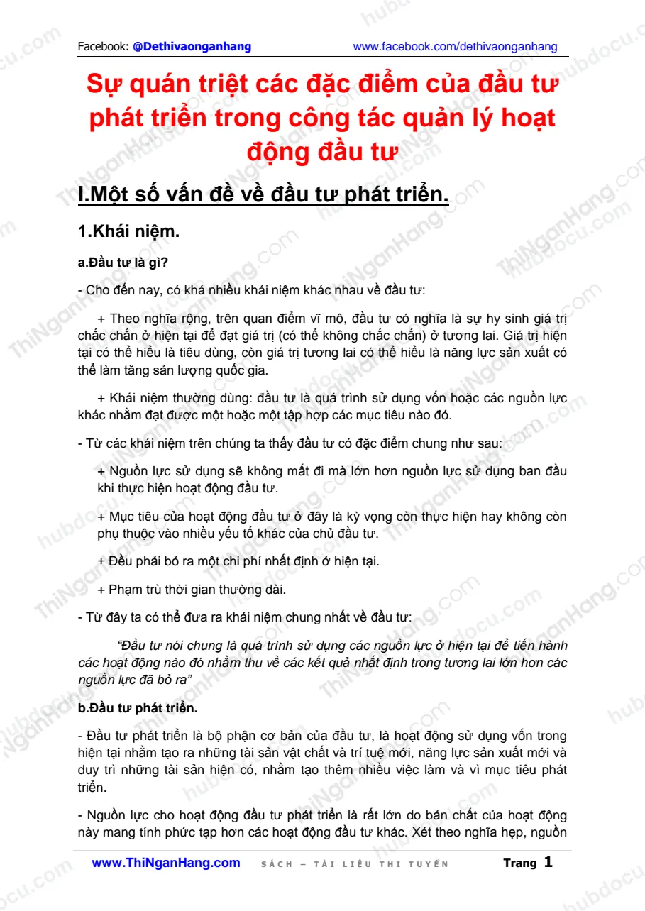 Sự quán triệt các đặc điểm của đầu tư phát triển trong công tác quản lý hoạt động đầu tư
