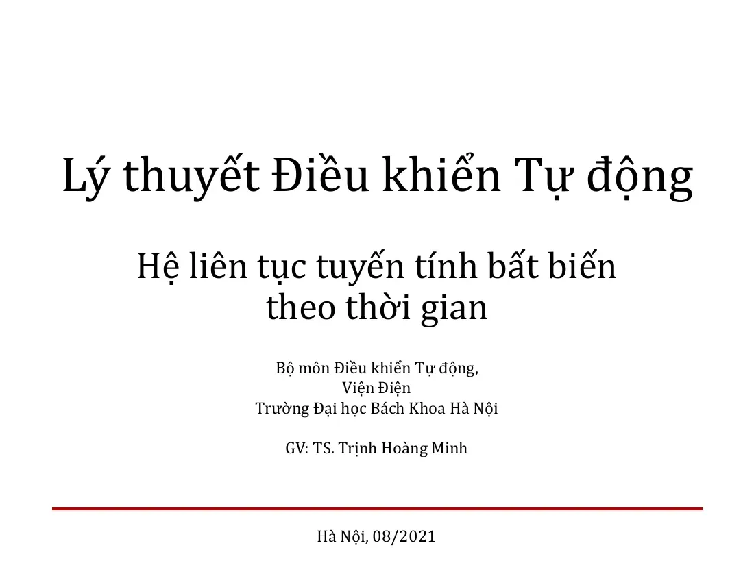 Hệ liên tục tuyến tính bất biến theo thời gian (02) - Trịnh Hoàng Minh
