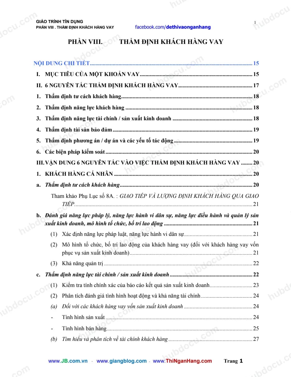 Phần VII - Thẩm định khách hàng vay (Giáo trình Tín dụng)
