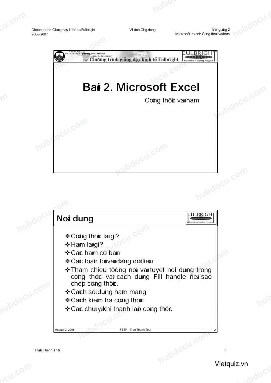 Excel - Công thức và Hàm (Chương trình Fullbright)
