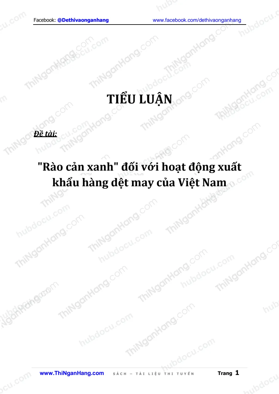 Tiểu luận - Rào cản xanh đối với hoạt động xuất nhập khẩu hàng dệt may ở Việt Nam