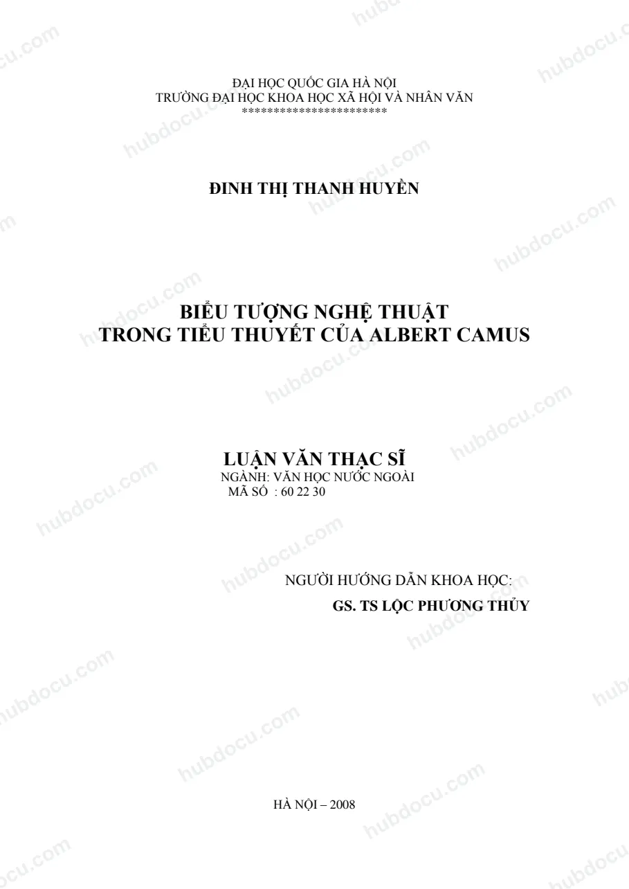 Luận văn thạc sĩ văn học - Biểu tượng nghệ thuật trong tiểu thuyết Albert Camus