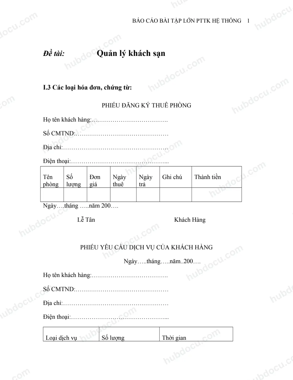 Báo cáo bài tập lớn - Phân tích thiết kế hệ thống quản lý khách sạn