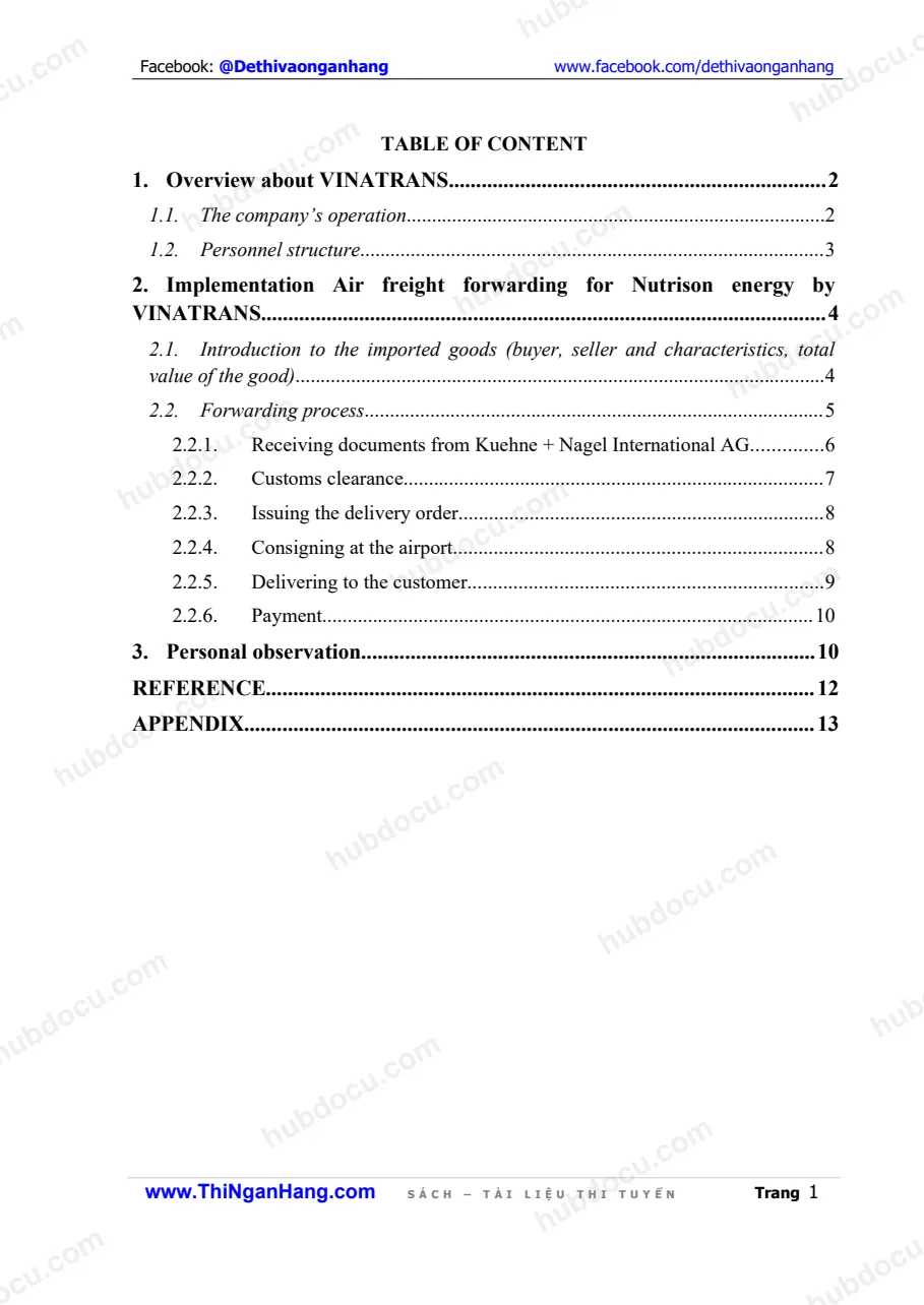 Internship report - Air freight forwarding service implementation of imported nutrison energy by VINATRANS