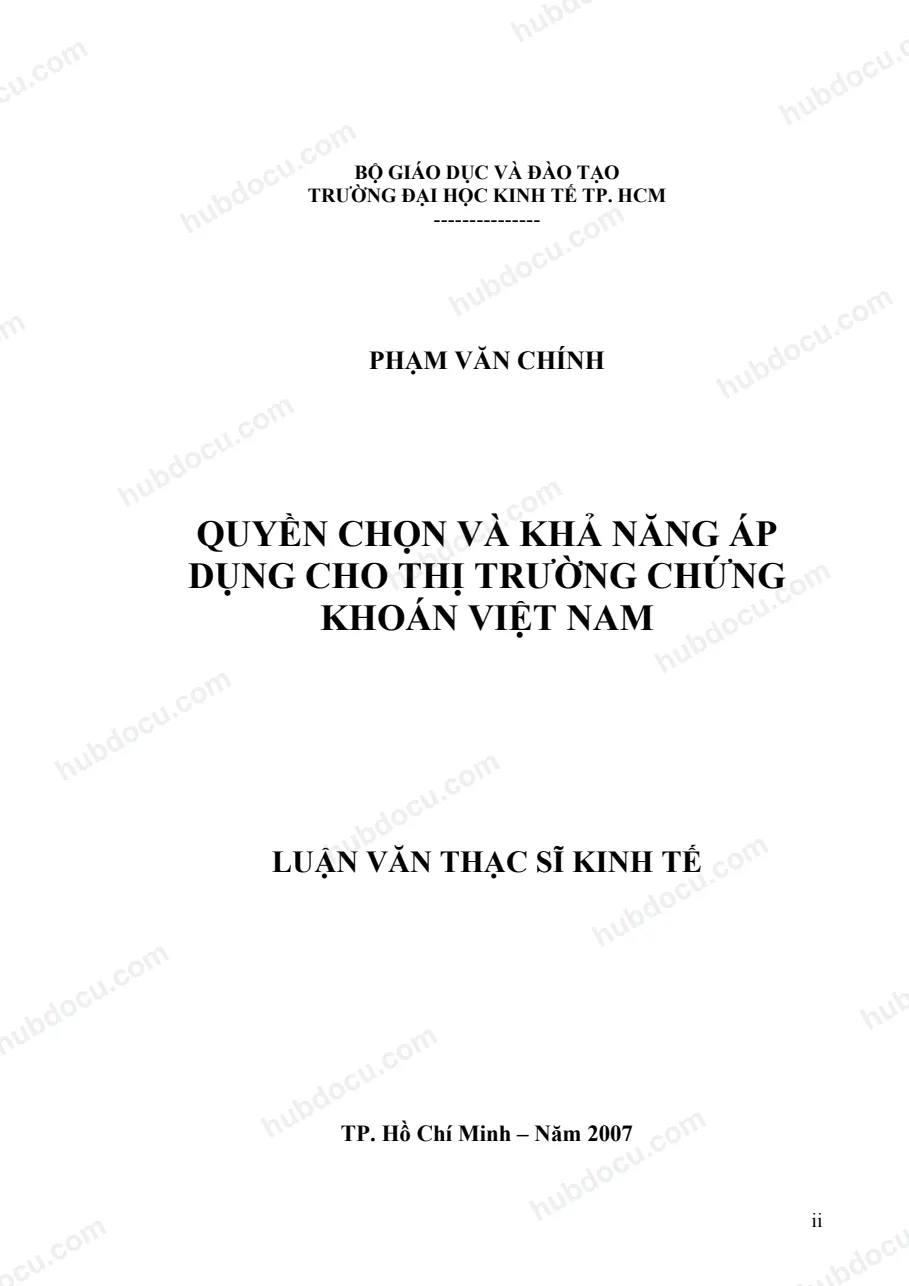 Luận văn - Quyền chọn và khả năng áp dụng cho Thị trường chứng khoán Việt Nam