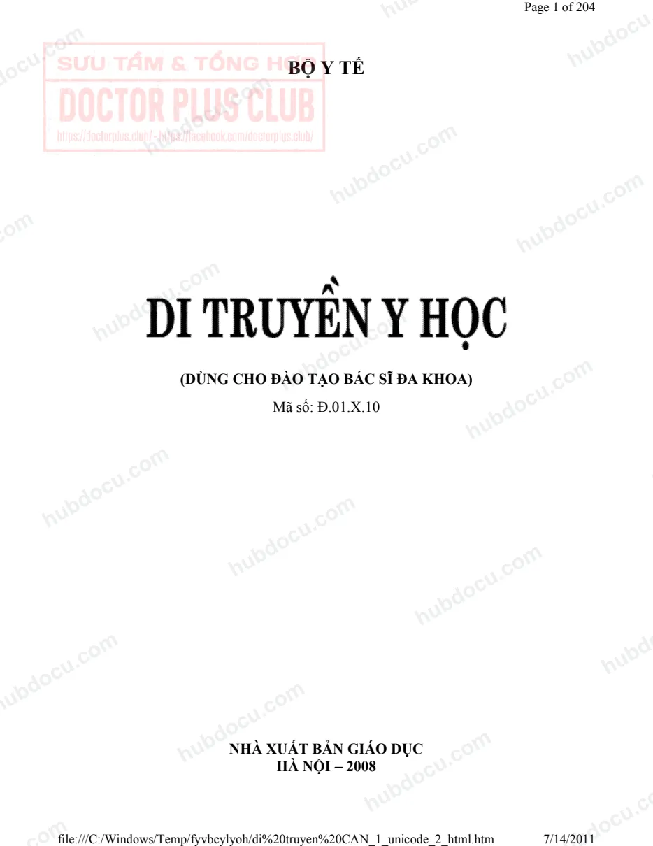 Giáo trình di truyền học (dùng cho đào tạo bác sỹ đa khoa)