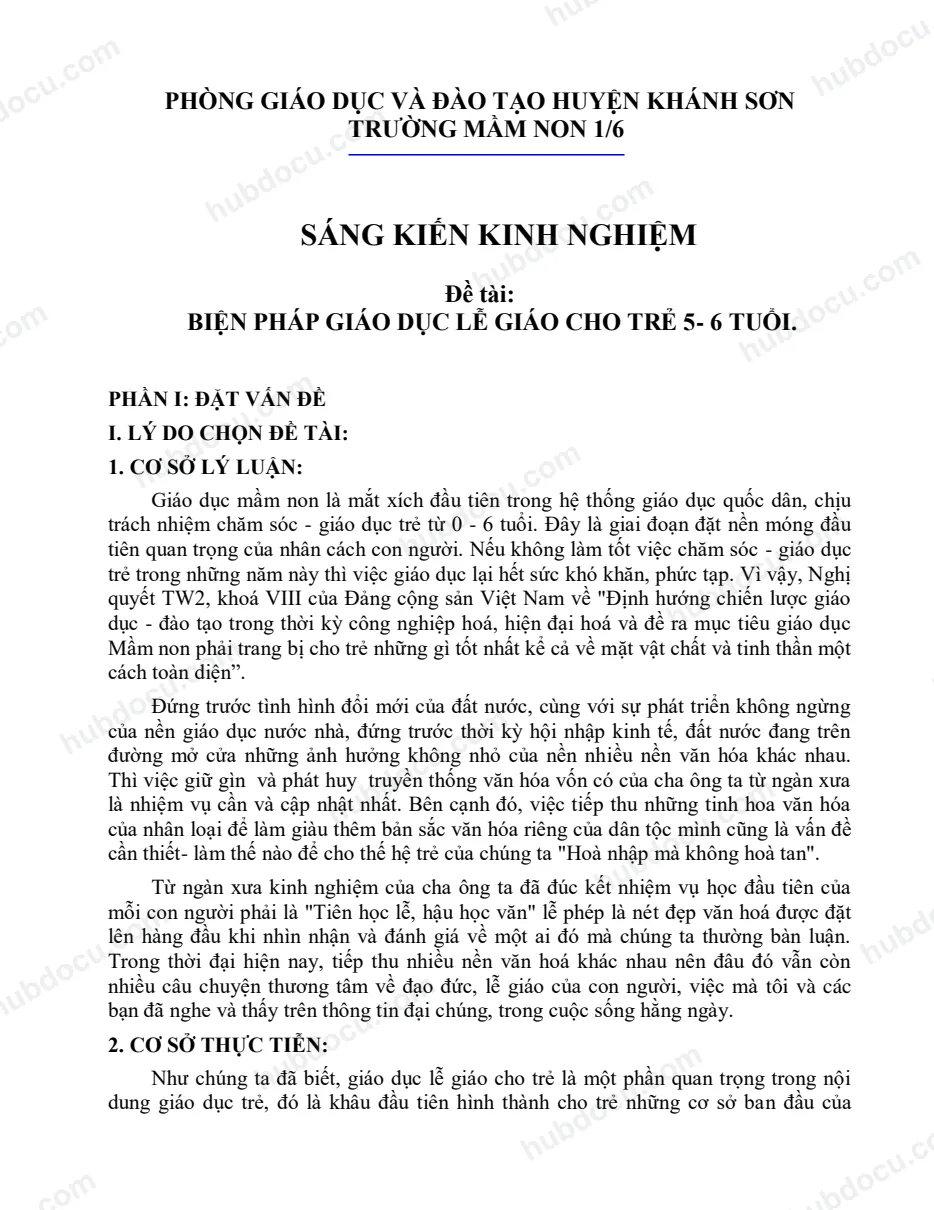 Sáng kiến kinh nghiệm - Biện pháp giáo dục lễ giáo cho trẻ 5-6 tuổi
