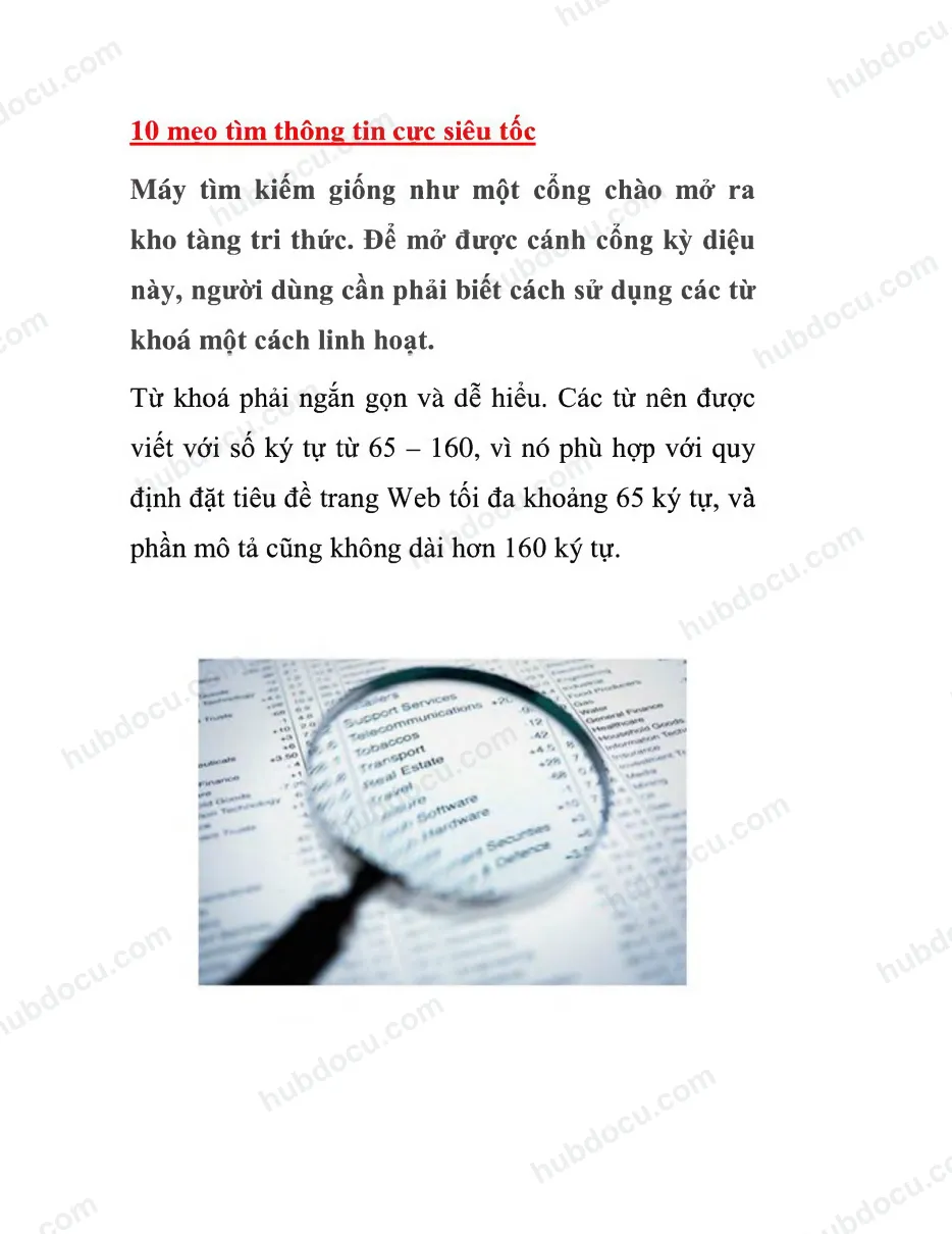 10 mẹo tìm thông tin cực Siêu tốc