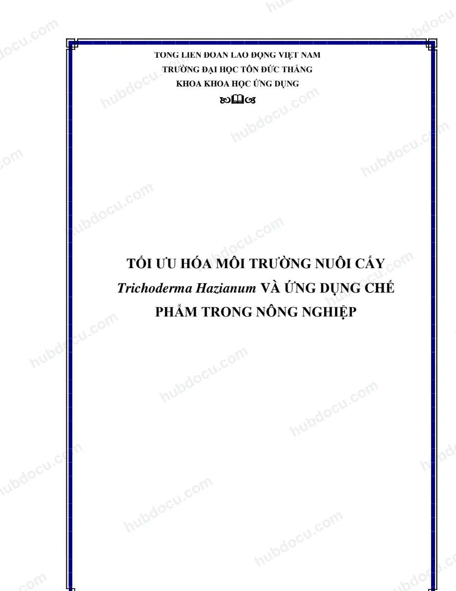 Khoá luận tốt nghiệp_ Tối Ưu Hóa Môi Trường Nuôi Cấy Trichoderma Hazianum Và Ứng Dụng Chế Phẩm Trong Nông Nghiệp