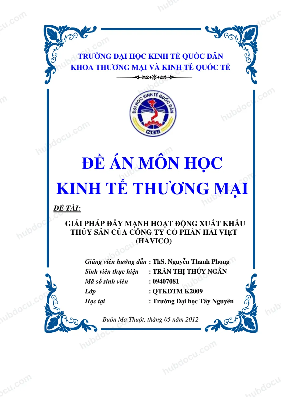 Giải pháp đẩy mạnh hoạt động xuất khẩu thủy sản của CTCP Hải Việt (HAVICO)