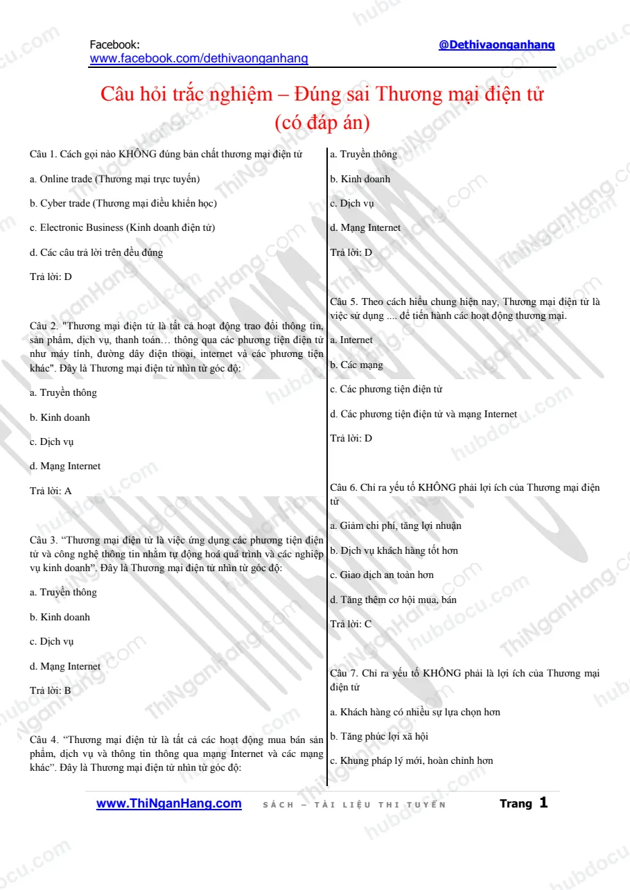 Trắc nghiệm Đúng sai Thương mại điện tử (Có Đáp án)