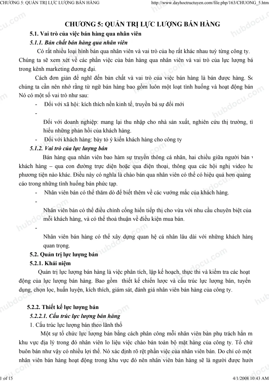 Chương 5. Quản trị lực lượng bán hàng