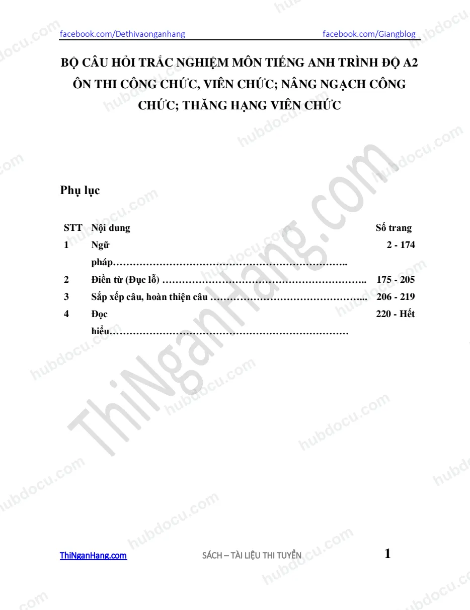 1128 Câu trắc nghiệm Tiếng Anh - ôn thi công chức, viên chức, nâng ngạch - trình độ A2