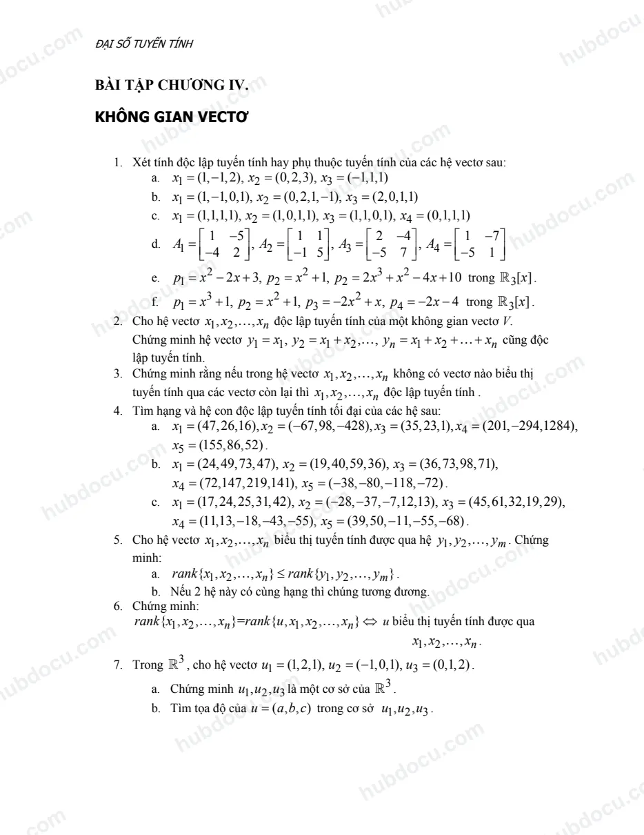 Chương 4. Không gian Véc tơ - Đại số tuyến tính