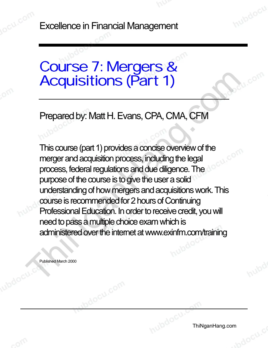 Course 7. Mergers and Acquisitions (Part 1) - Chương 7. Mua bán và Sáp nhập