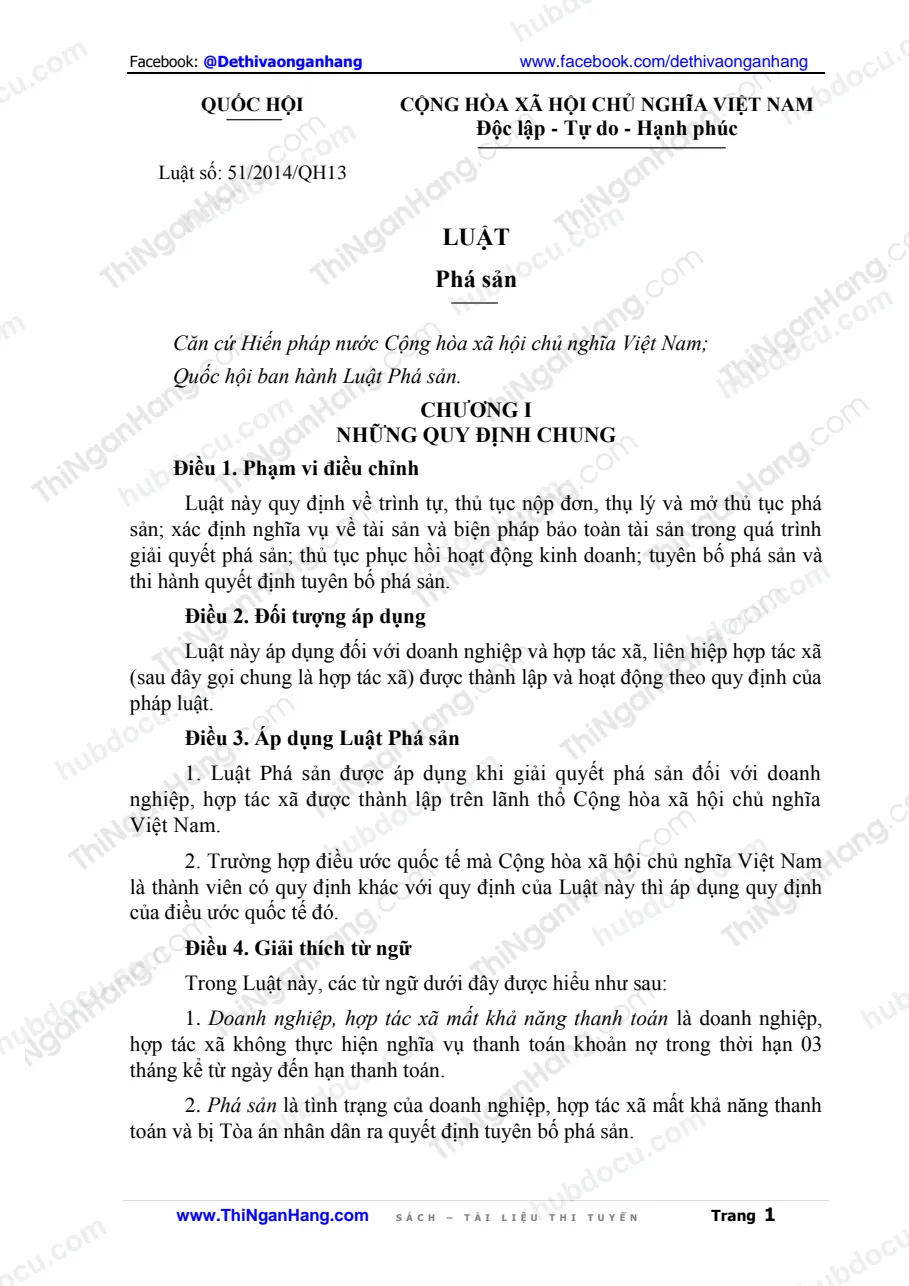 Luật phá sản 2014 - Luật 51-2014-QH13 ngày 19-6-2014