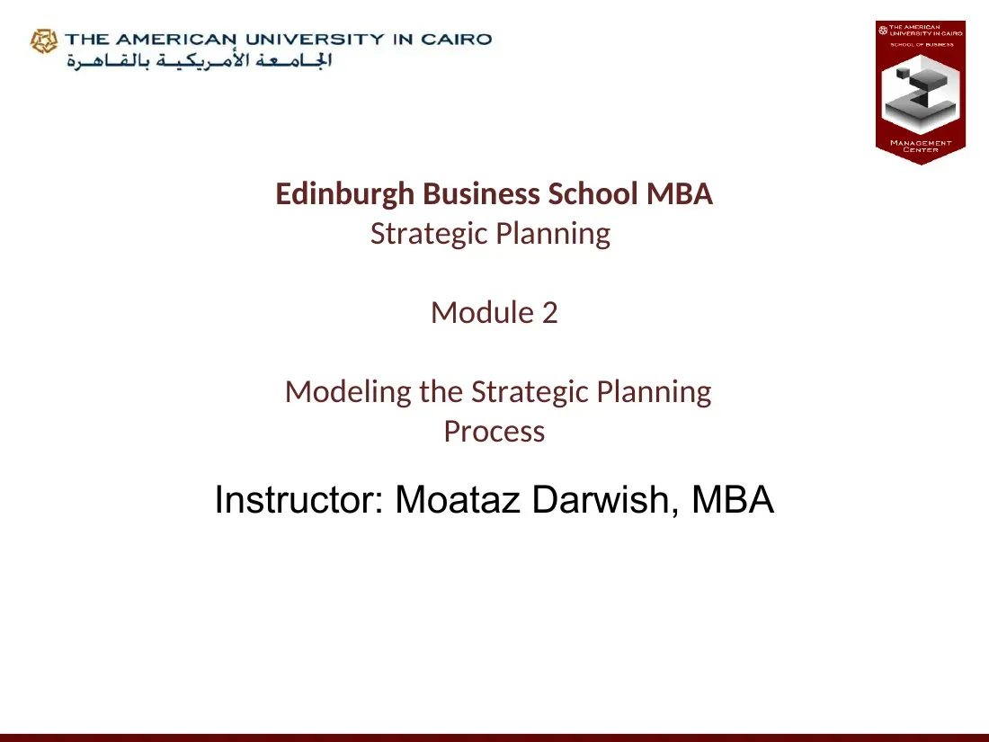 Module 2 Modeling the Strategic Planning Process