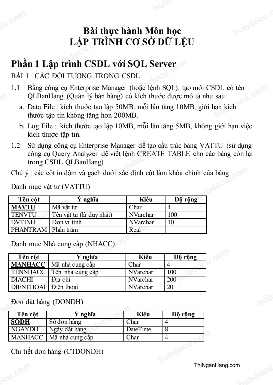 Bài tập môn Lập trình Cơ sở dữ liệu