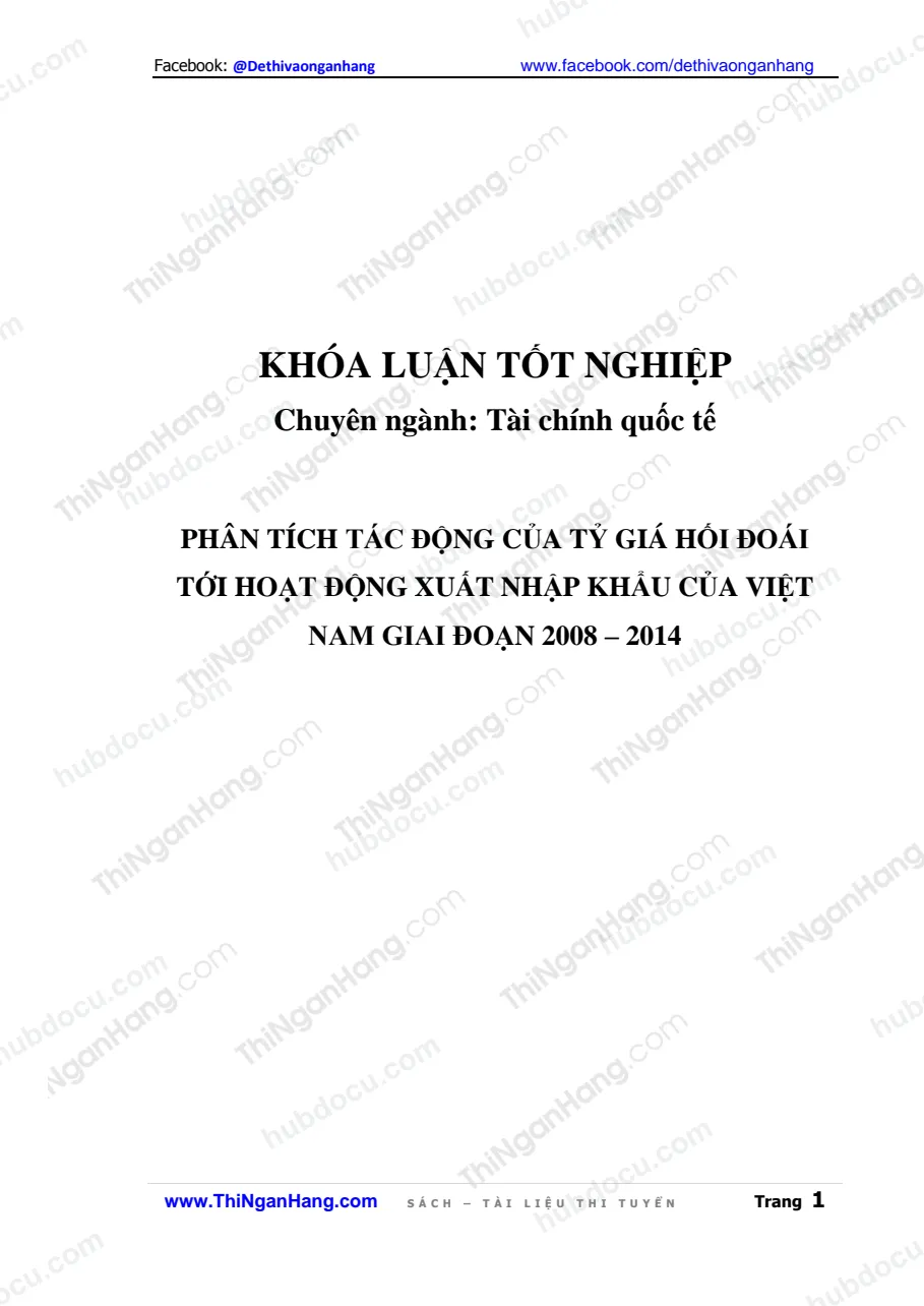Khóa luận - Phân tích tác động của tỷ giá hối đoái tới hoạt động xuất nhập khẩu của Việt Nam giai đoạn 2008-2014