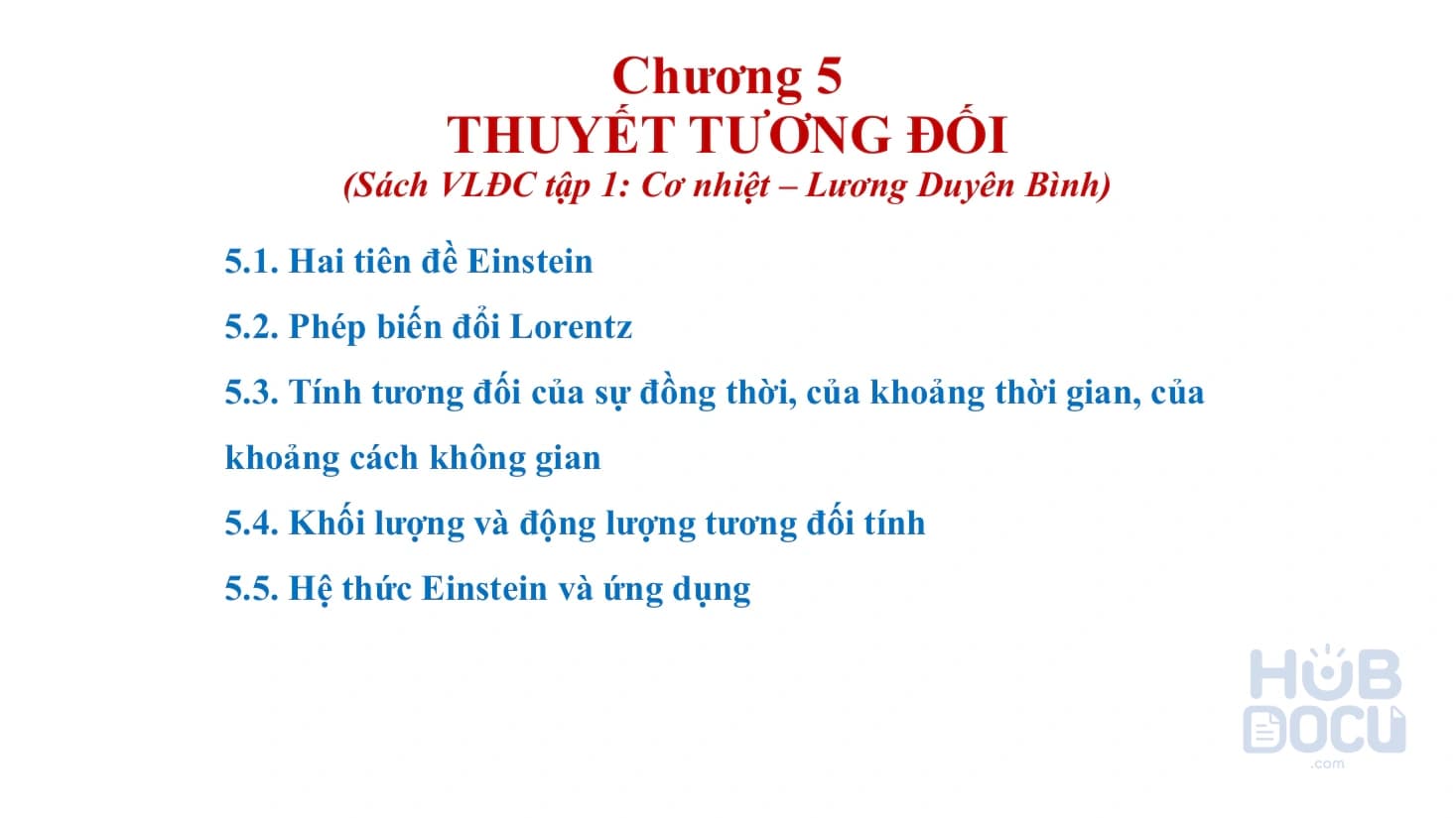 Chương 5.Thuyết tương đối - Vật lý đại cương 3 - TS.Nguyễn Thị Trang