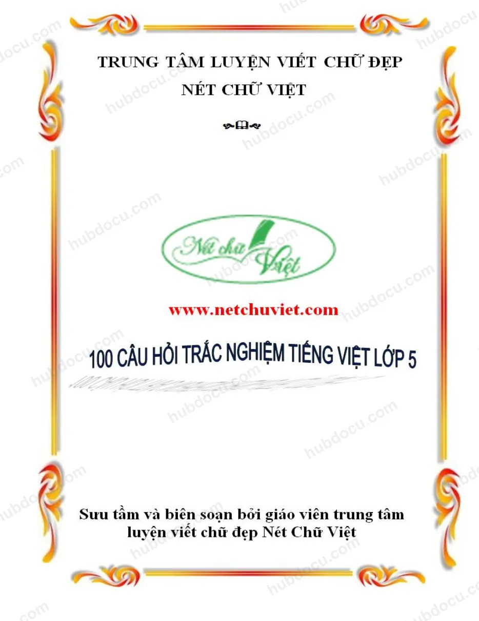 100 câu hỏi trắc nghiệm tiếng việt lớp 5
