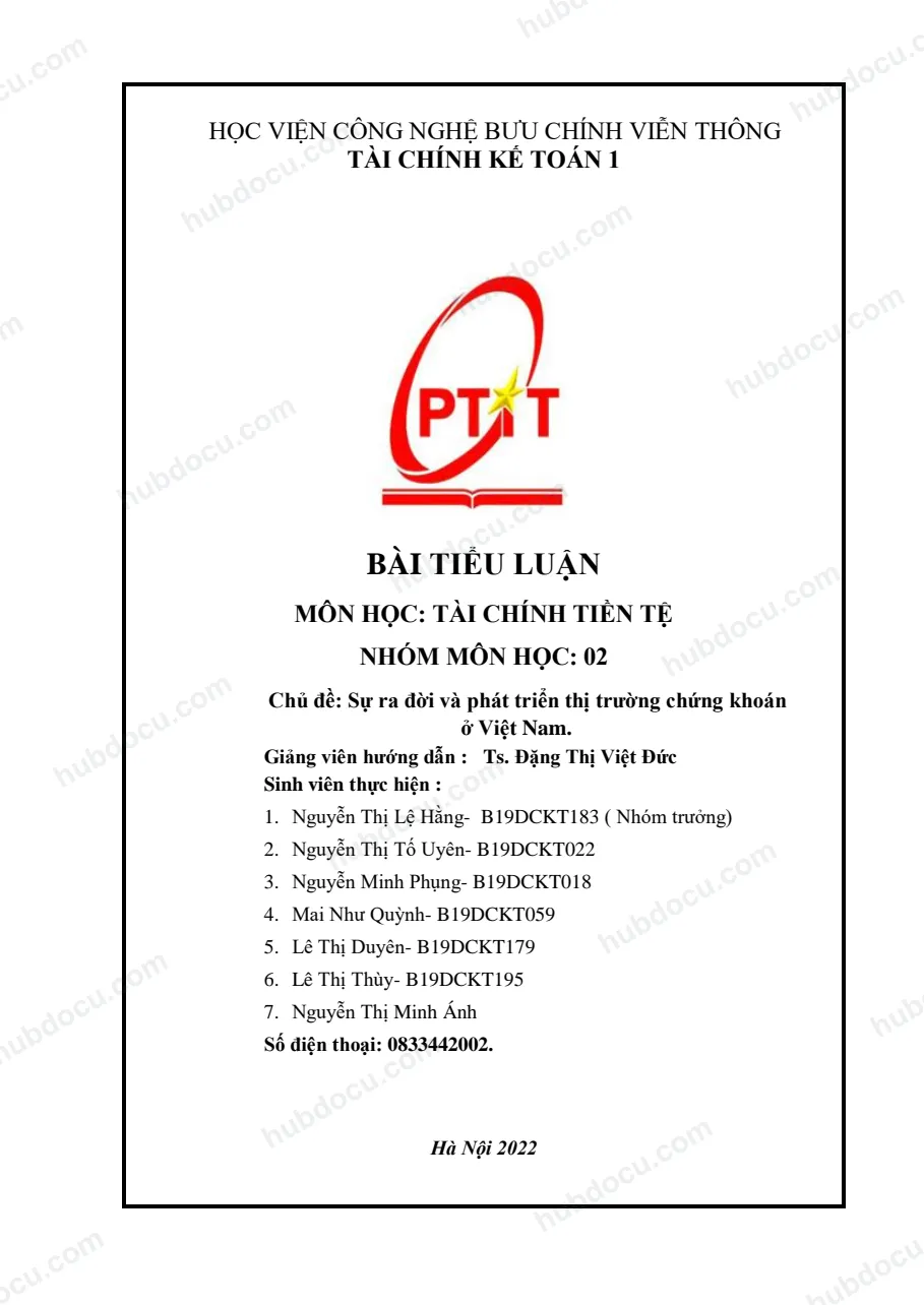 Tiểu luận Tài chính tiền tệ - Sự ra đời và phát triển thị trường chứng khoán ở Việt Nam