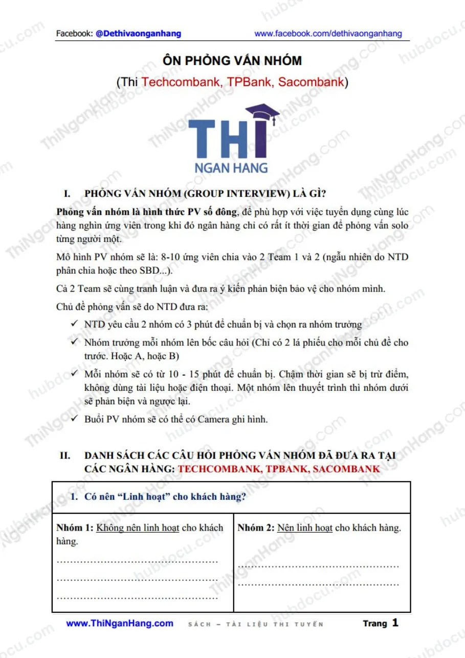 Ôn phỏng vấn nhóm Techcombank, TPBank, Sacombank